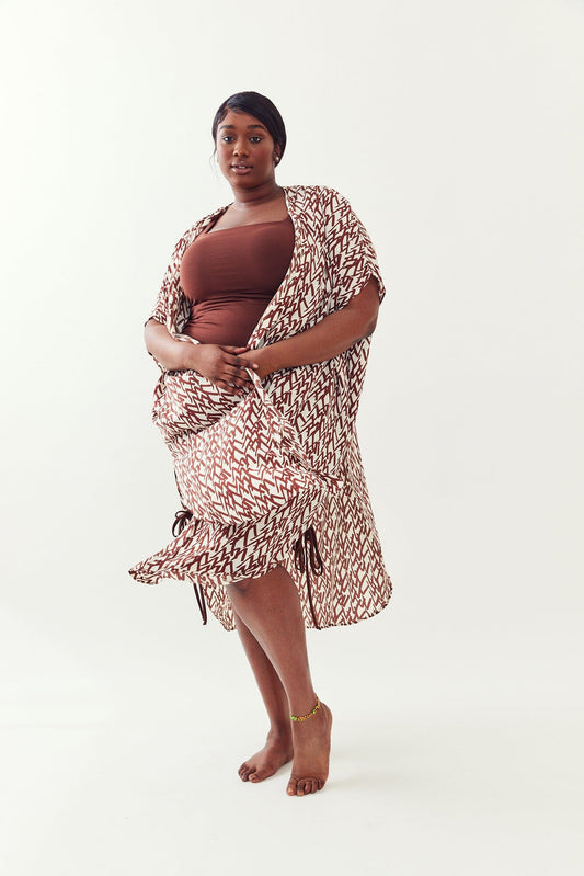 M Street Maternity Model wearing our Mikal Button Down Maternity Kaftan