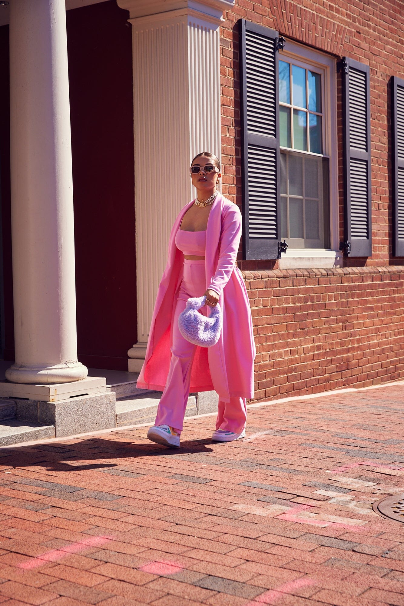 M Street model wearing the pink Zahra Over Belly Maternity Pant